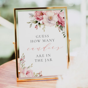 Devinez combien de bonbons Baby shower rose signe