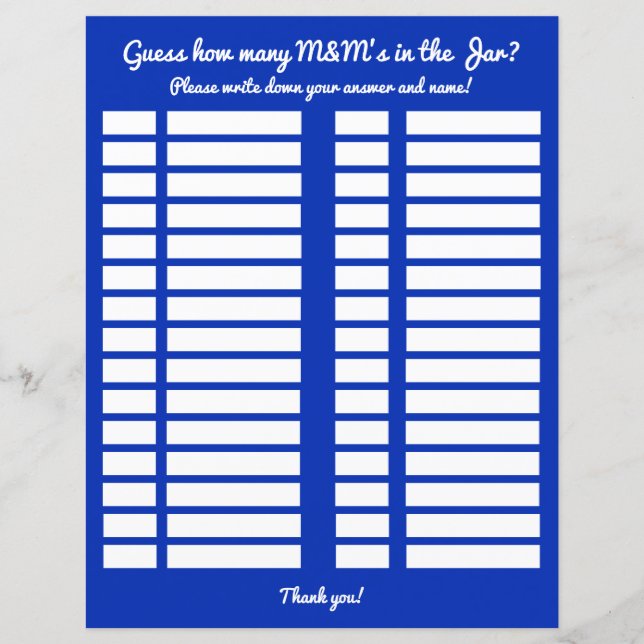 Devinez combien de M&M dans le journal de Baby sho (Devant)