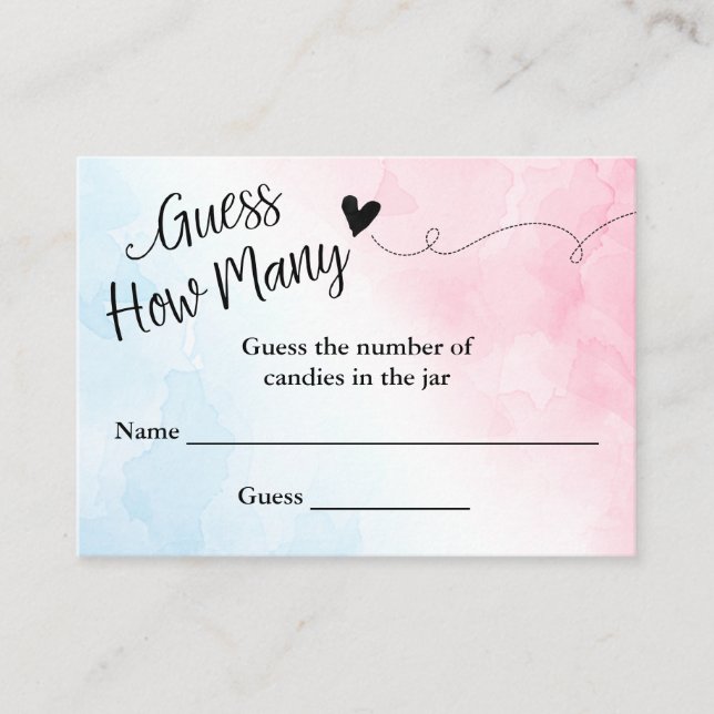 Devinez combien de Pink & Blue Watercolor Carte de (Devant)