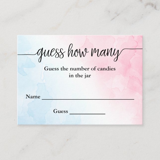 Devinez combien de Pink & Blue Watercolor Carte de (Devant)