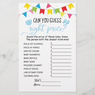 Devinez juste prix Jeu Baby shower partie jeu