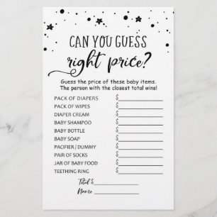 Devinez juste prix Jeu Baby shower partie jeu