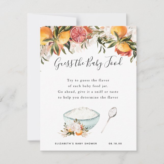 Devinez la nourriture pour bébés | Jeu Baby shower (Devant)