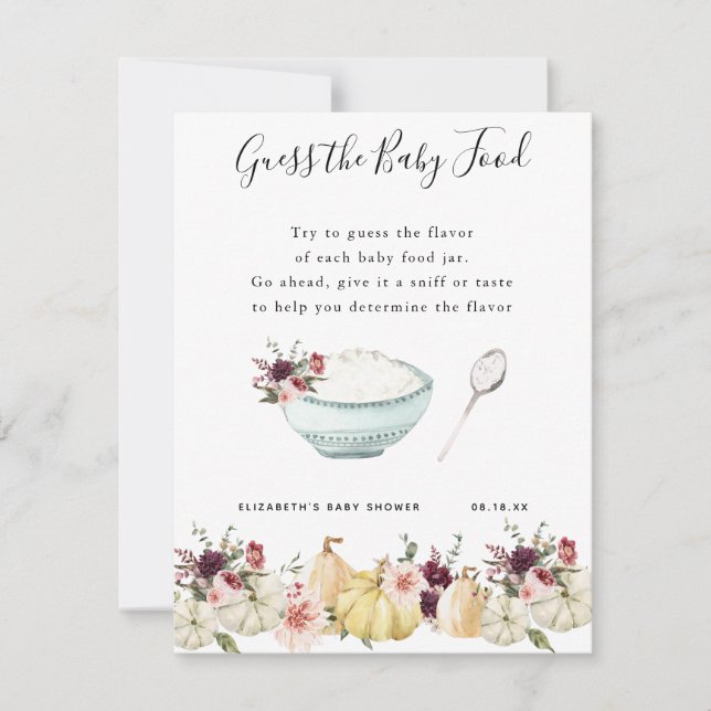 Devinez la nourriture pour bébés | Jeu Baby shower (Devant)