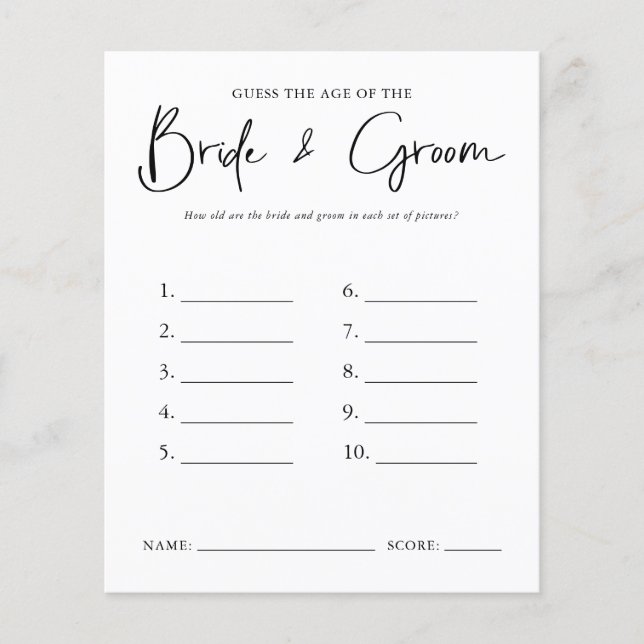 Devinez L'Âge | Jeu de Fête des mariées (Devant)