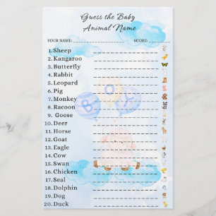 Devinez le Baby shower de jeu animal bébé