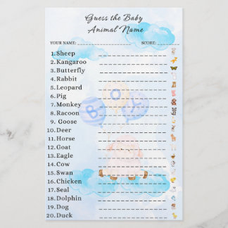 Devinez le Baby shower de jeu animal bébé