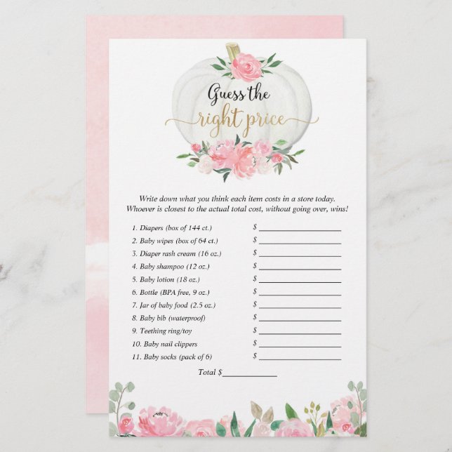 Devinez le bon prix chute citrouille douche jeu (Devant / Derrière)