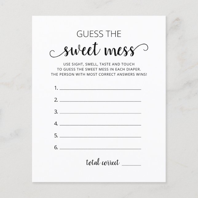 Devinez le jeu de baby shower Sweet Mess (Devant)
