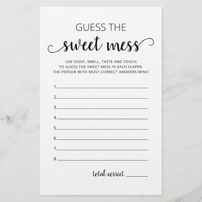 Devinez le jeu de baby shower Sweet Mess (Devant)