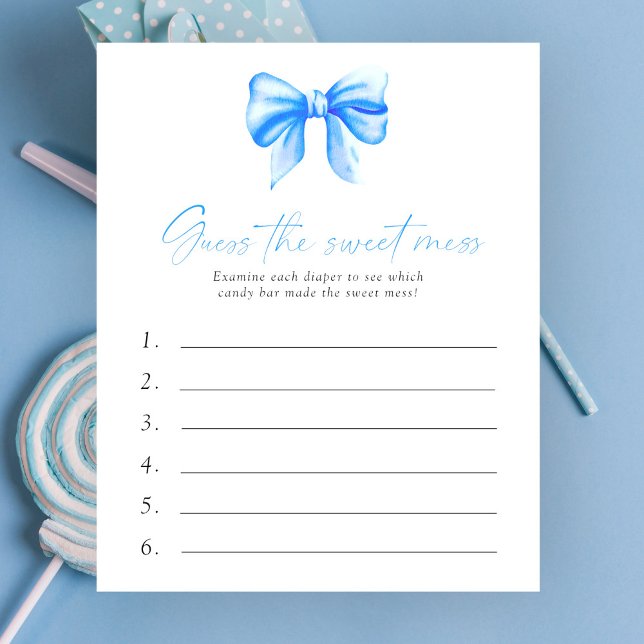 Devinez le jeu de baby shower Sweet Mess - Nœud bl (Créateur téléchargé)
