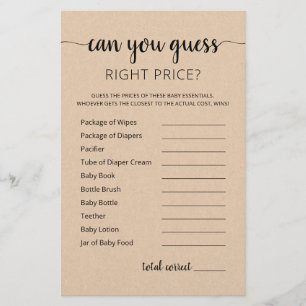 Devinez le jeu de prix droit jeu Baby shower parti