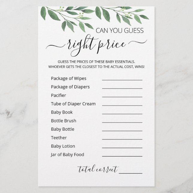Devinez le jeu de prix droit jeu Baby shower parti (Devant)
