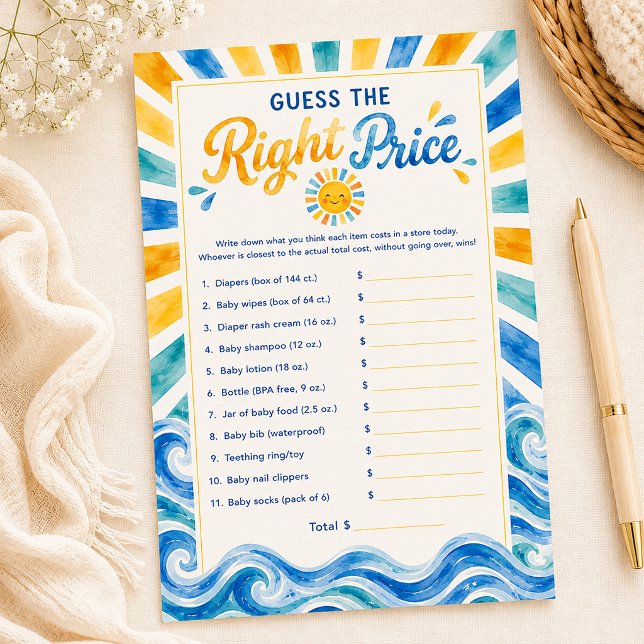 Devinez le juste prix Jeu de Baby Shower Sunshine (Sunshine Baby Shower Game Card)