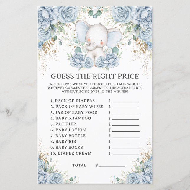 Devinez le juste prix pour la Baby Shower de l'Élé (Devant)
