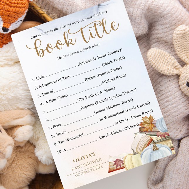 Devinez le livre Titre Citrouille bleu Baby shower (Créateur téléchargé)