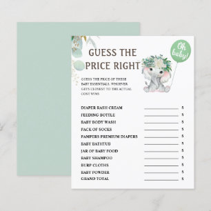 Devinez Le Prix   Elephant Green Baby shower Jeu