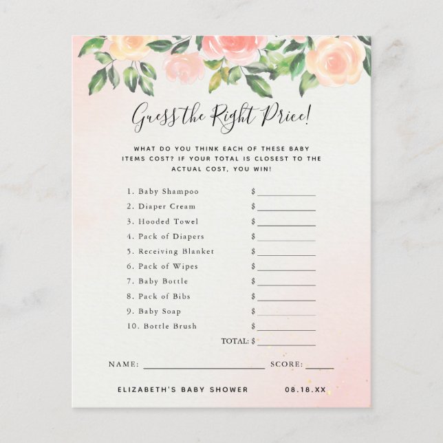 Devinez Le Prix | Jeu Baby shower (Devant)