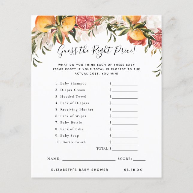 Devinez Le Prix | Jeu Baby shower (Devant)