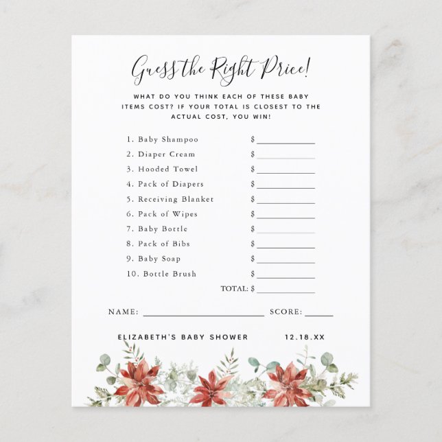 Devinez le Prix | Jeu de Baby Shower (Devant)