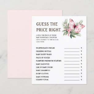 Devinez le Prix Jeu de Baby Shower Papillon Rose