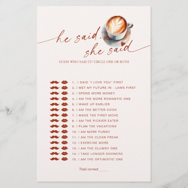 Devinez Qui A Dit It Coffee Fête des mariées Jeu (Devant)