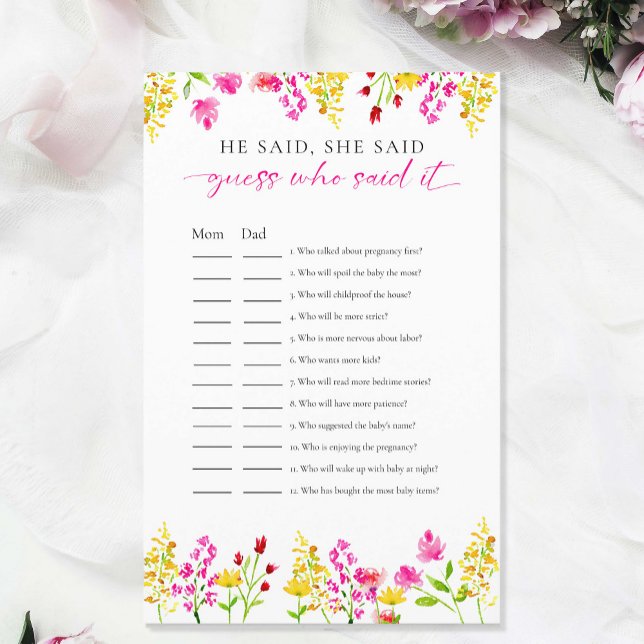 Devinez qui a dit Jeu de Baby Shower Fleurs Sauvag (Créateur téléchargé)