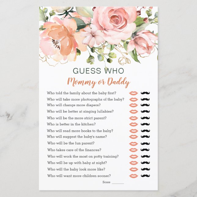 Devinez Qui Baby shower Jouer La Verdure Florale (Devant)