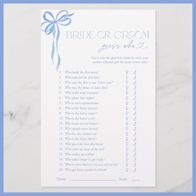 Devinez Qui Bleu Bow Douche Jeu (Créateur téléchargé)