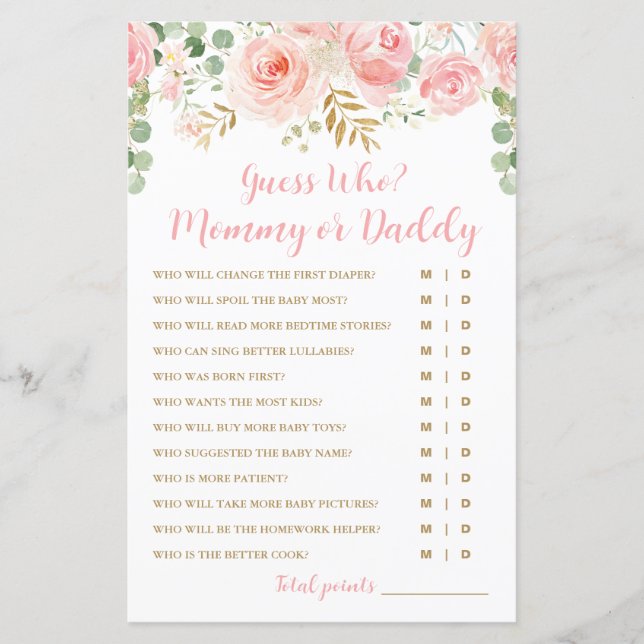 Devinez Qui ? Carte de jeu maman ou papa, Baby sho (Devant)