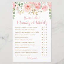 Devinez Qui ? Carte de jeu maman ou papa, Baby sho