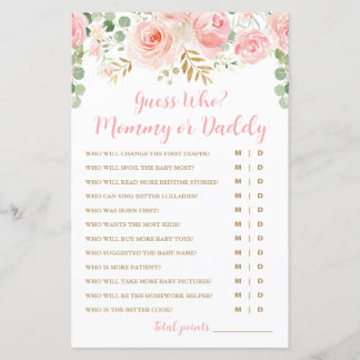 Devinez Qui ? Carte de jeu maman ou papa, Baby sho