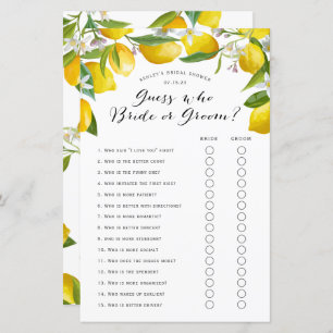 Devinez qui, citron nuptiale jeux de douche