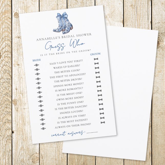 Devinez Qui Country Cow-boy Enterrement de Vie de  (Guess Who Country Bow Cowboy Bridal Shower)