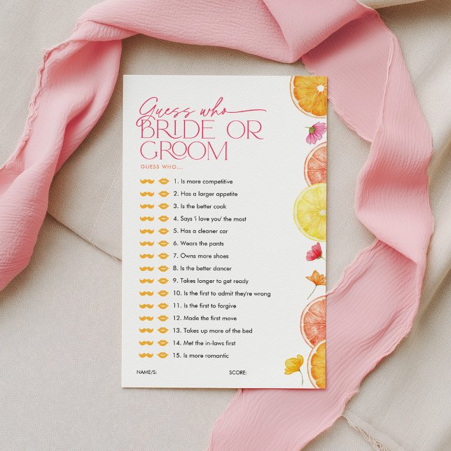 Devinez qui est la mariée ou le marié Jeu de baby  (Guess Who Bride or Groom? Main Squeeze Citrus Bridal Shower Game)