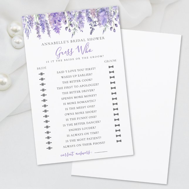 Devinez Qui Fête de Mariage Florale Lavande (Guess Who Lavender Floral Bridal Shower)
