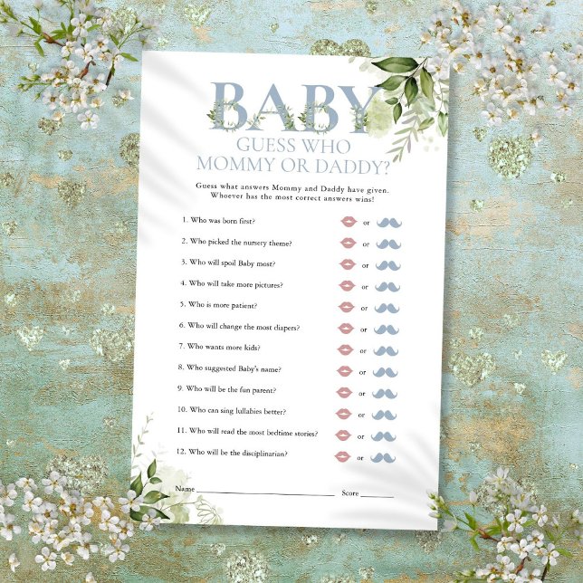 Devinez qui jeu de baby shower Maman Papa Fleurs (Guess Who Mommy Daddy Greenery Baby Shower Game)