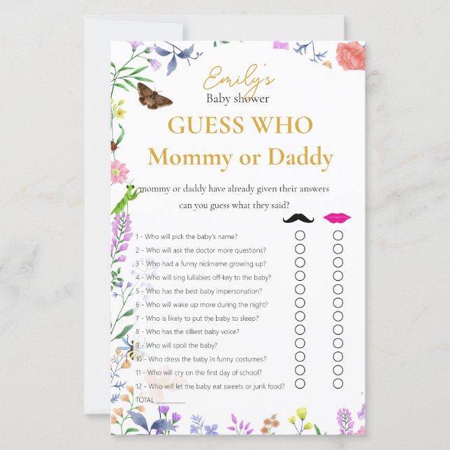 Devinez qui ? Jeu de Baby Shower pour fille : Mama (Devant)