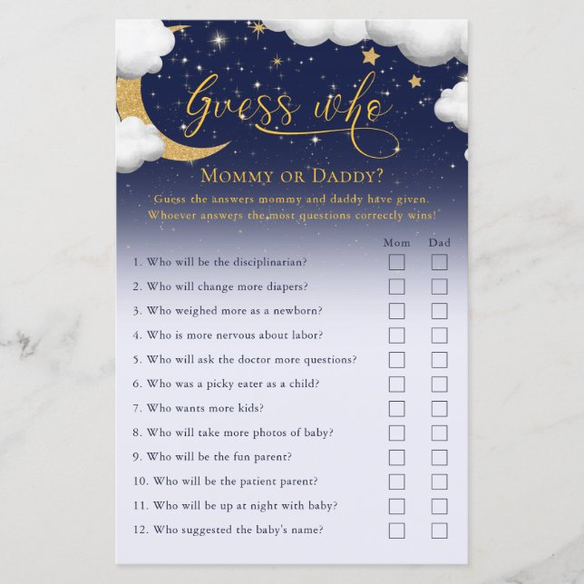 Devinez Qui Joue Twinkle Little Star Baby shower (Devant)