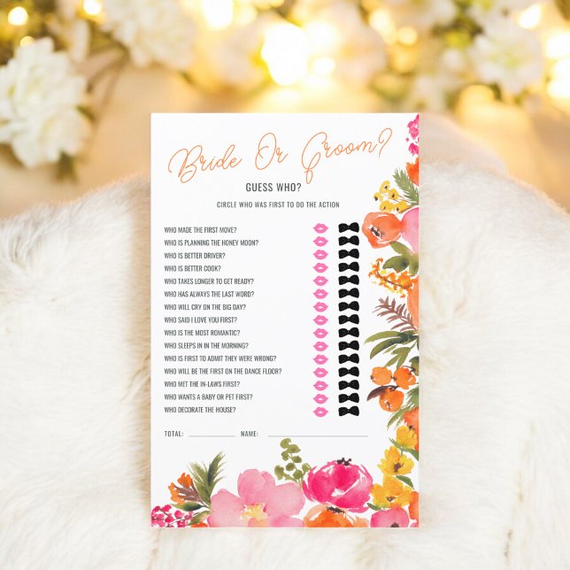 Devinez qui les fleurs audacieuses jeu de douche n (Guess who bold flowers bridal shower game)