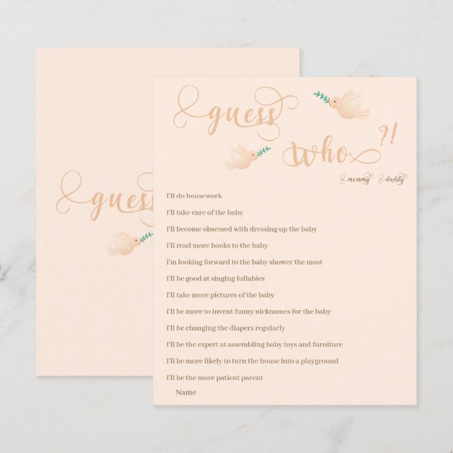 Devinez qui maman ou papa Baby shower jeu (Devant / Derrière)