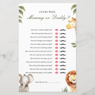 Devinez qui maman ou papa Baby shower Safari jeu