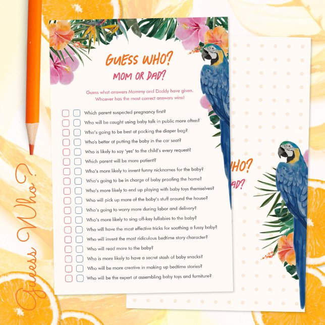 Devinez qui maman ou papa Baby shower tropical Jeu (Guess Who Mom or Dad Tropical Baby Shower Game ©Susanne Sachers - Sunny Mind 🌞)