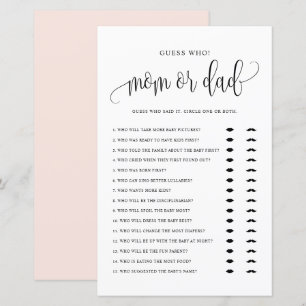 Devinez Qui Maman ou Papa Jeu Baby shower de scrip