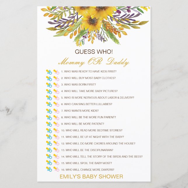 Devinez qui, maman ou papa jeu de Baby shower (Devant)