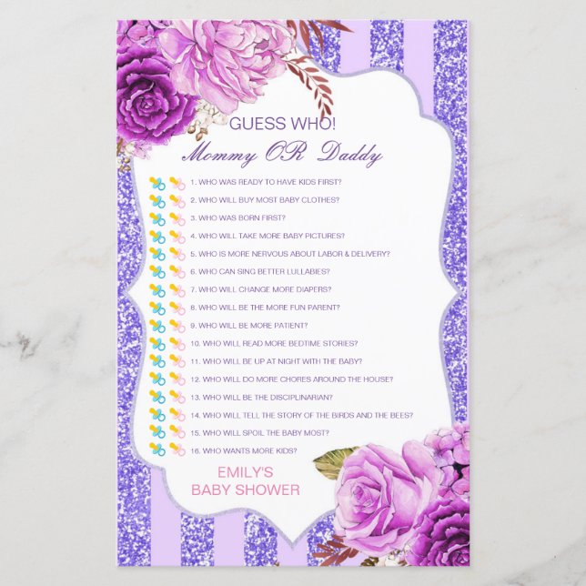 Devinez qui, maman ou papa jeu de Baby shower (Devant)