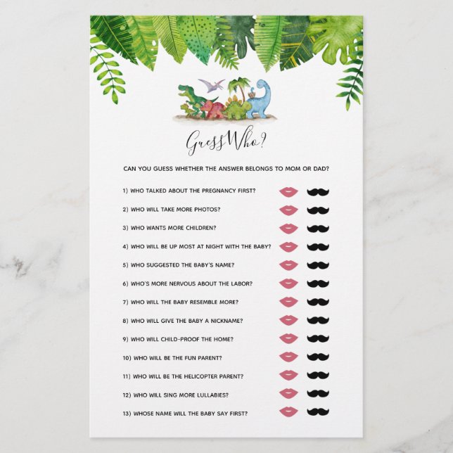 Devinez qui maman ou papa ? Jeu de Baby shower Din (Devant)
