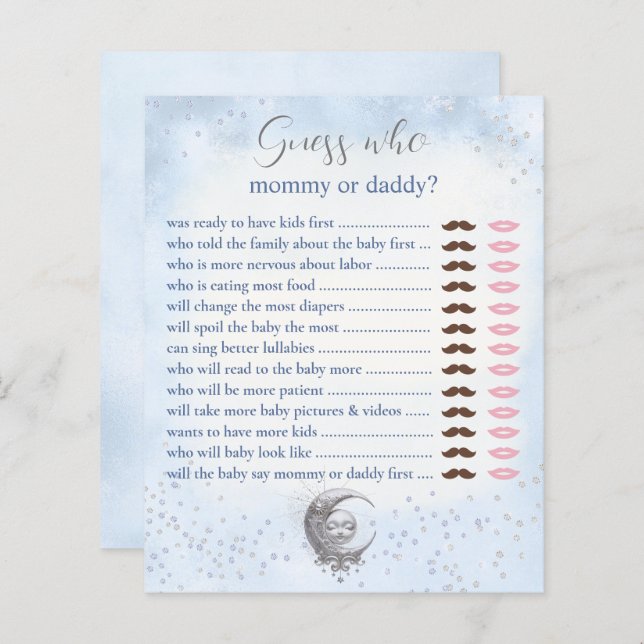 Devinez Qui Maman Papa Bleu Lune Baby shower Jeu (Devant / Derrière)