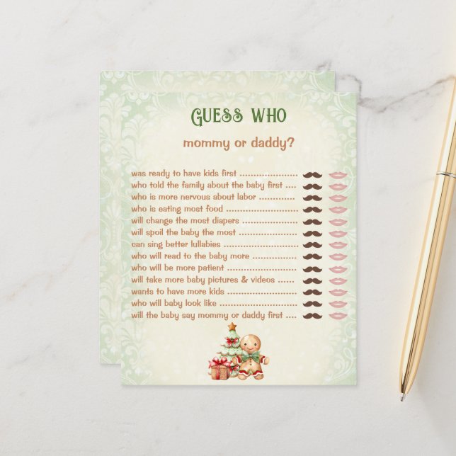 Devinez Qui Maman Papa Classique Baby shower Jeu (Devant/Arrière en situation)