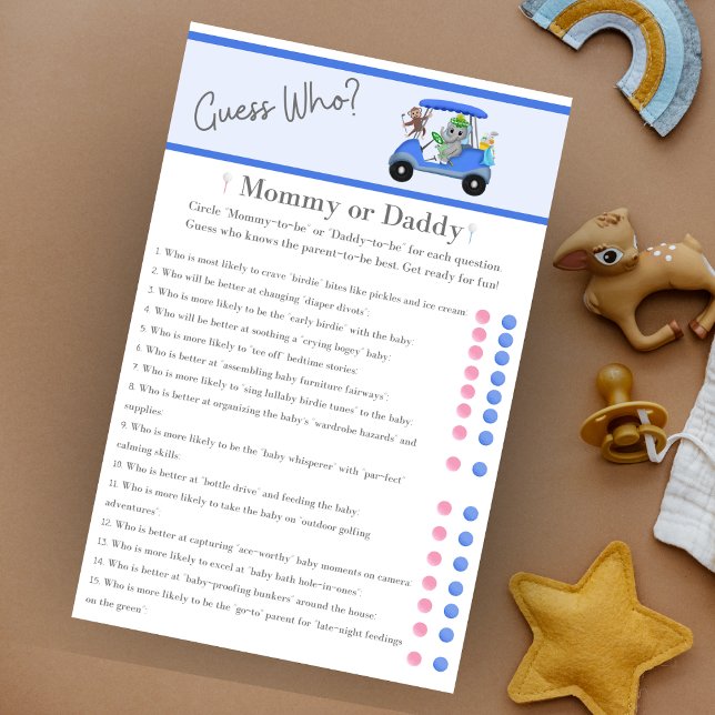 Devinez qui Maman Papa Éléphant & Singe Golf  (A Golf Themed Guess Who Mommy or Daddy version! Great for the golfing parents to be!)